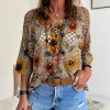 European and American cross-border Amazon Spring/Summer V-neck, cutout bat sleeves, plant and flower printed women's sweater blouse Application Scenario